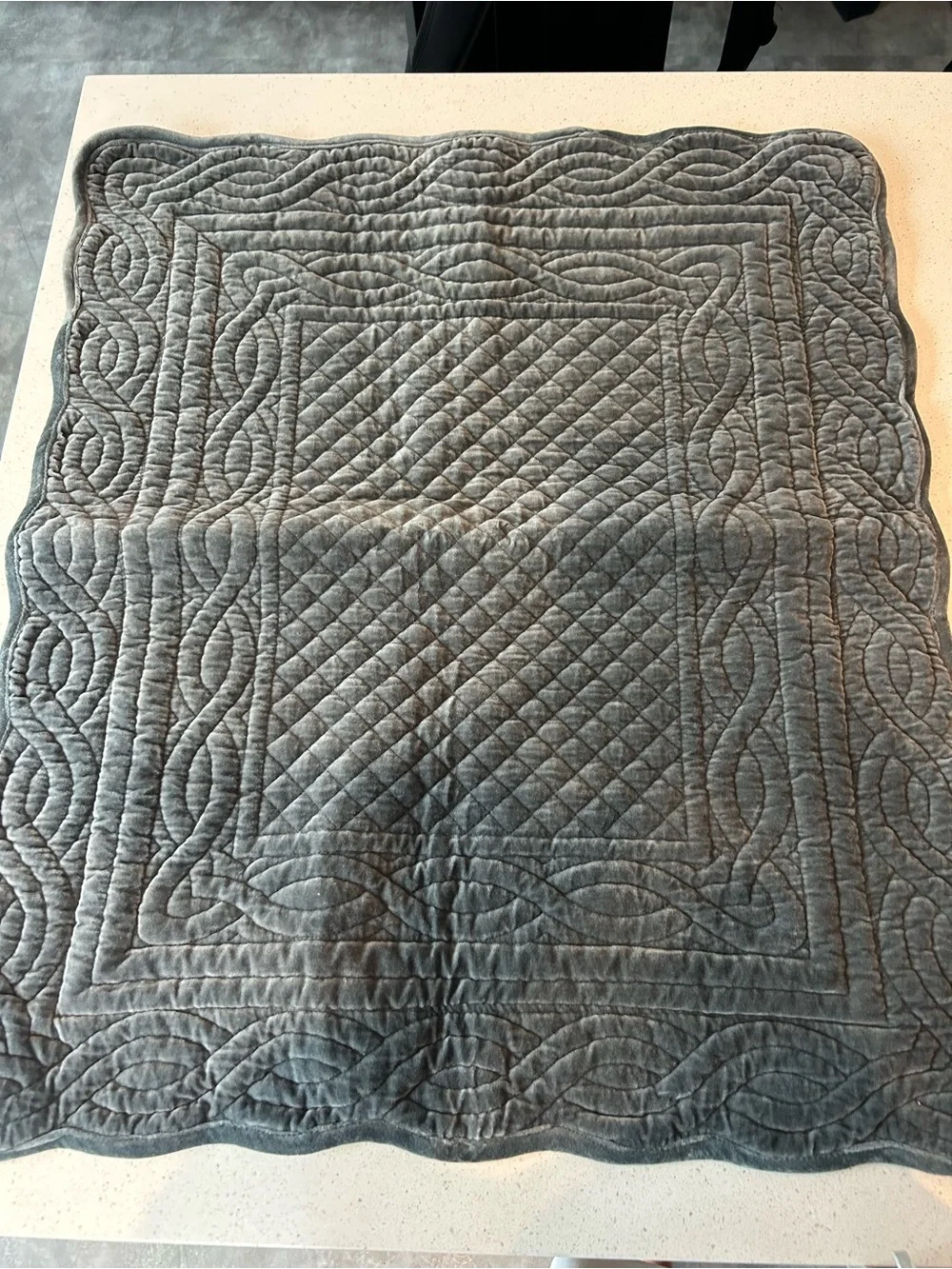 Pottery Barn Velvet Heirloom Quilted Sham Standard Steel Blue NWOT